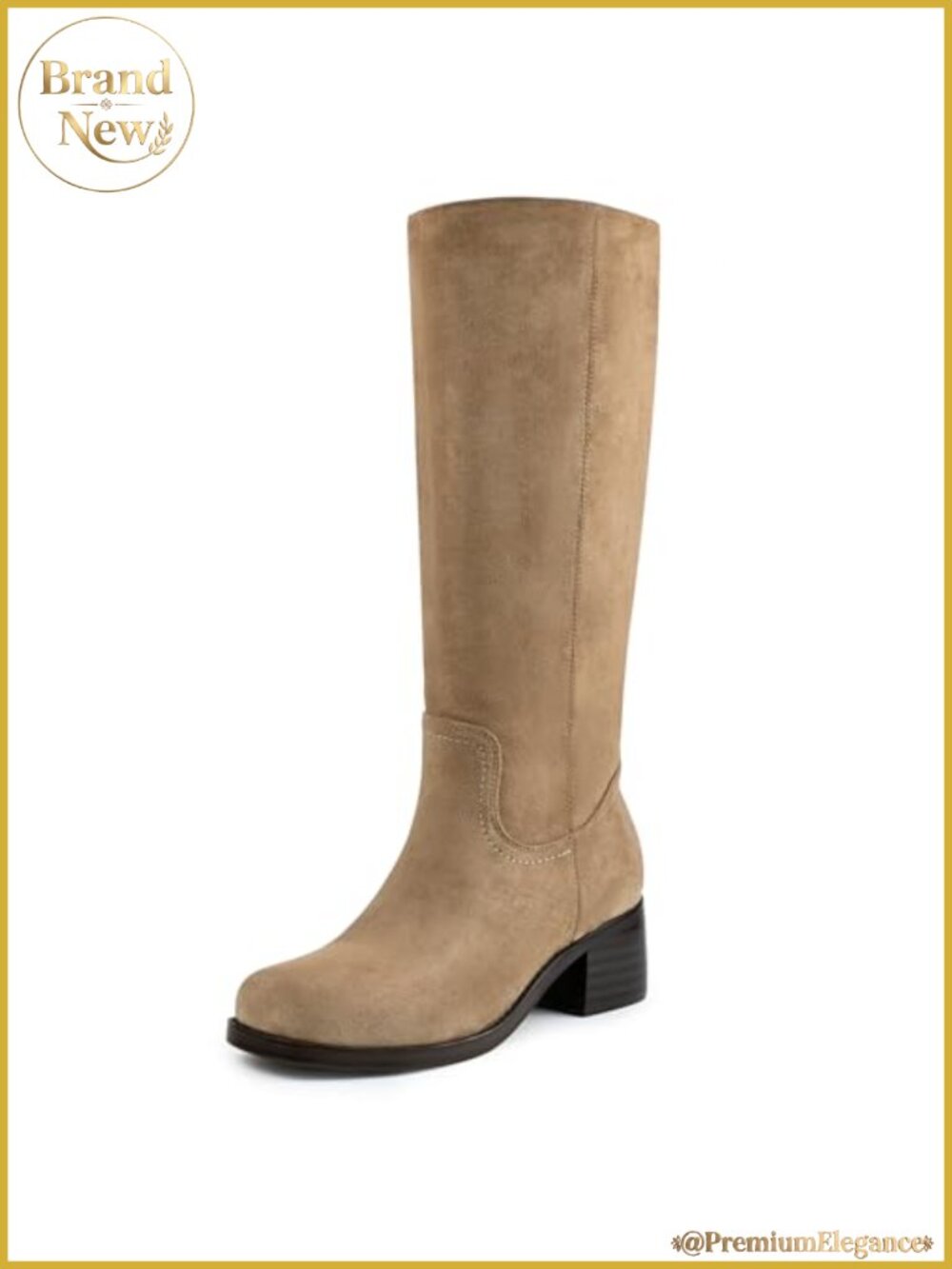 Platform Knee High Riding Boots Square Toe Pull-On Wide Calf Block Heel Suede